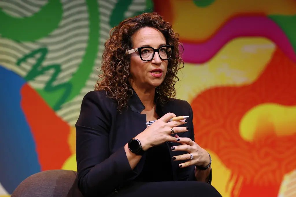 Futurist Amy Webb speaks on stage during a panel discussion